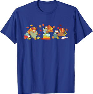 Turkey Reading Books Fall Thanksgiving Teacher Book Lovers T-Shirt - T-Shirt | Royal