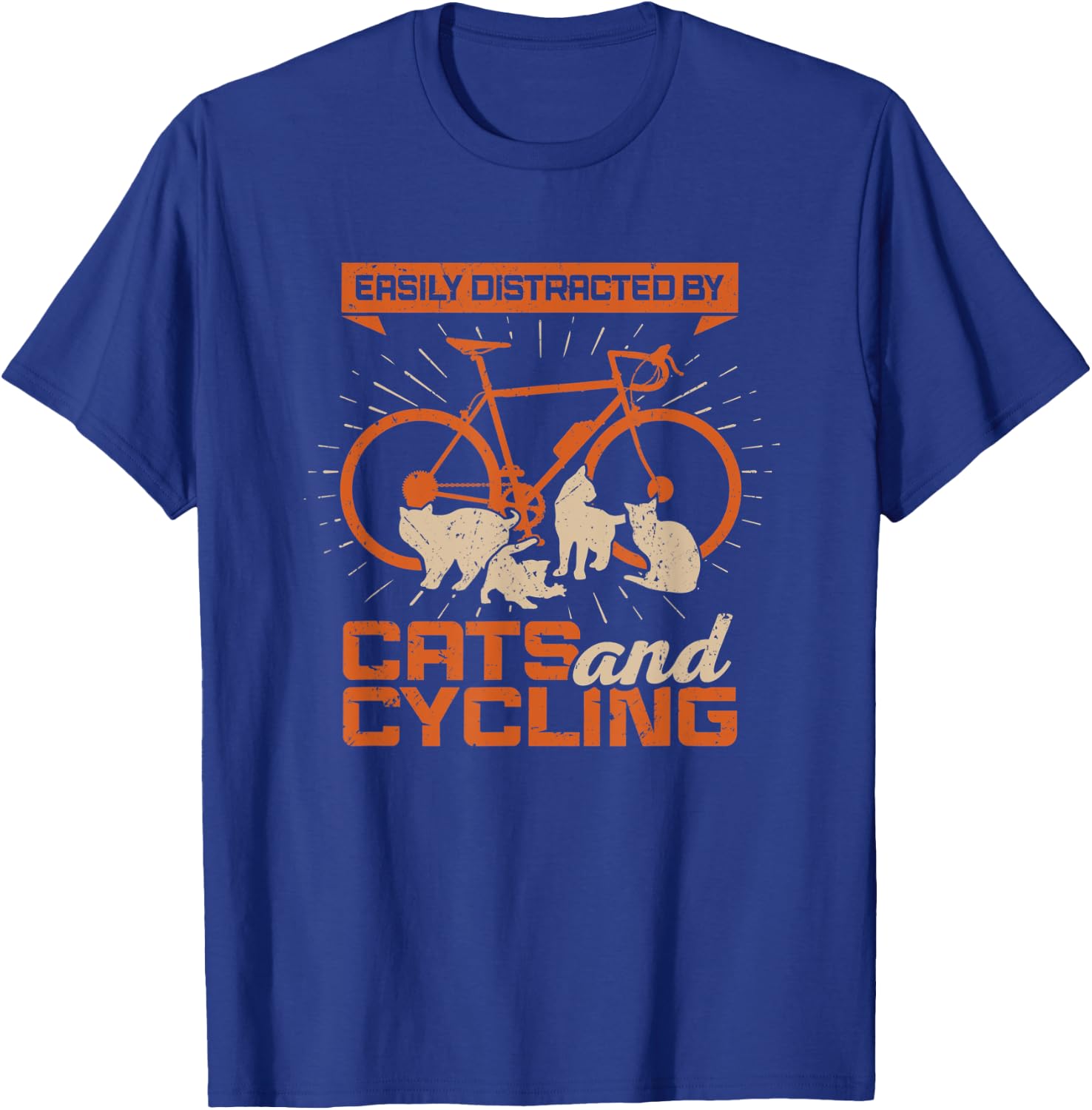 Easily Distracted By Cats And Cycling T-Shirt - T-Shirt | Royal