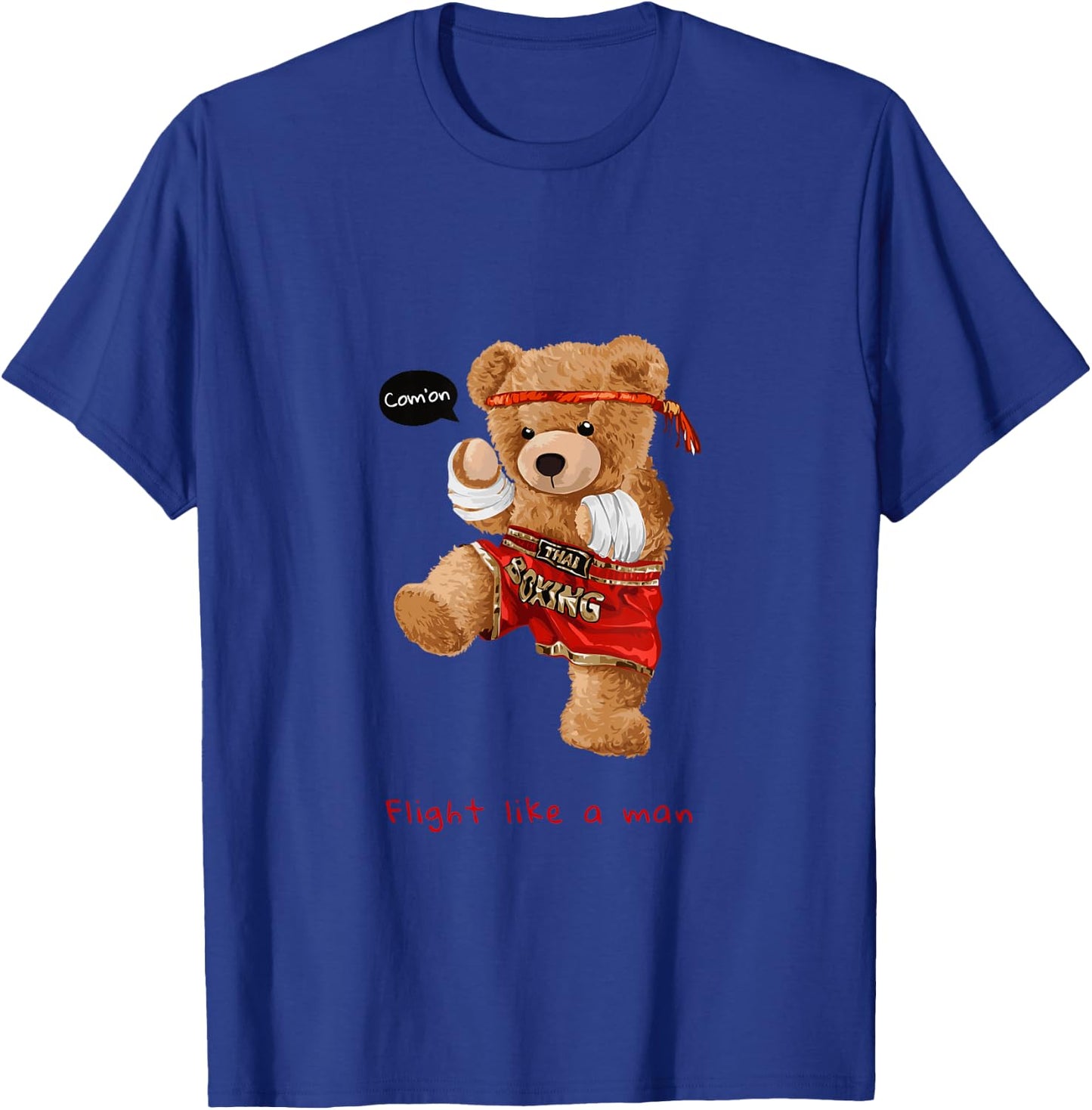Cool Teddy Bear Man Boxing Fight Style Illustration Graphic T-Shirt - T-Shirt | Royal
