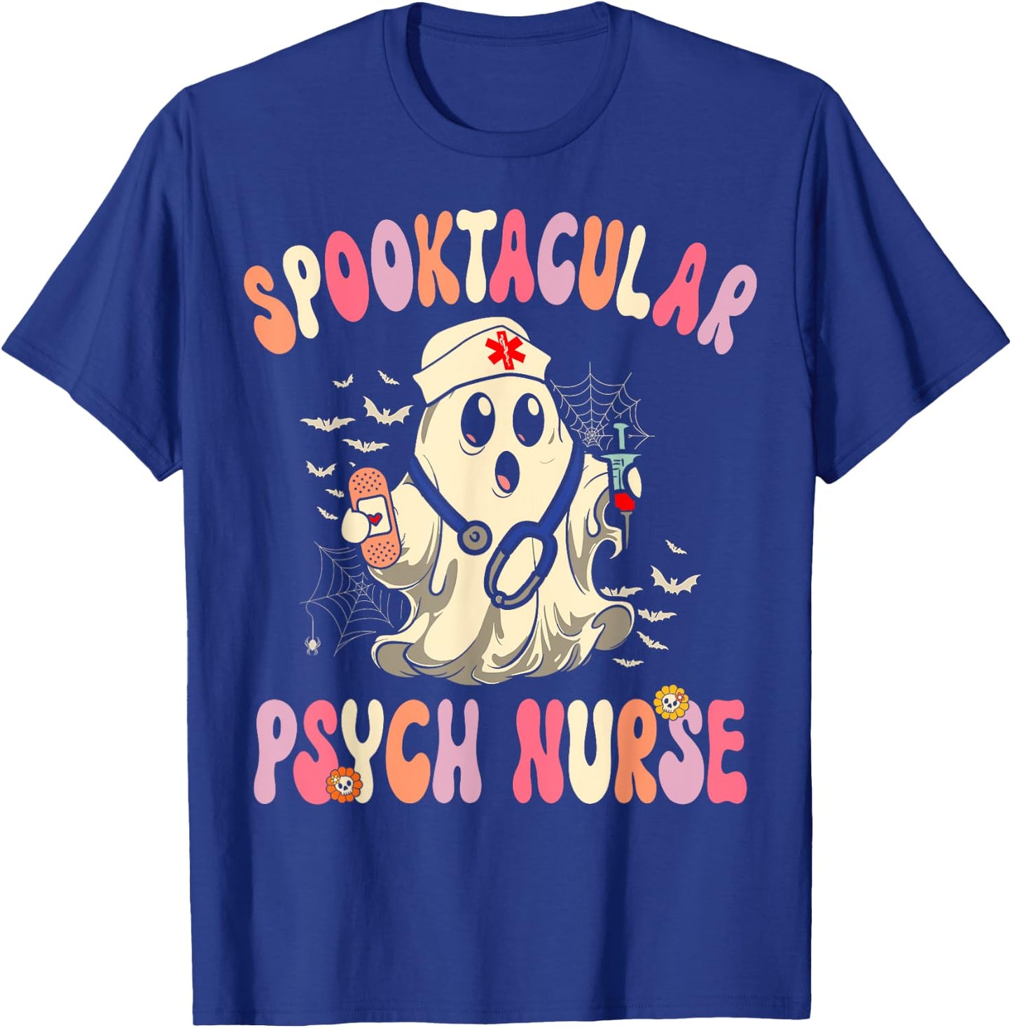 Spooktacular Psych Nurse Retro Halloween Ghost Nursing T-Shirt - T-Shirt | Royal