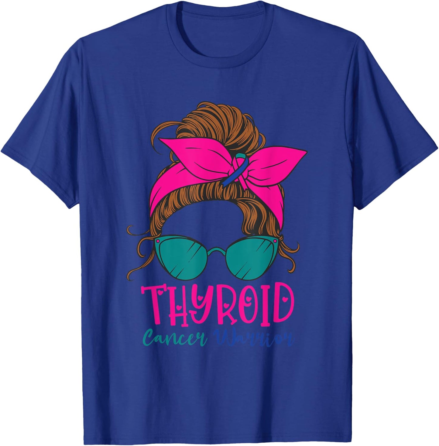 Thyroid Cancer Awareness Warrior Messy Bun Thyroidectomy T-Shirt - T-Shirt | Royal