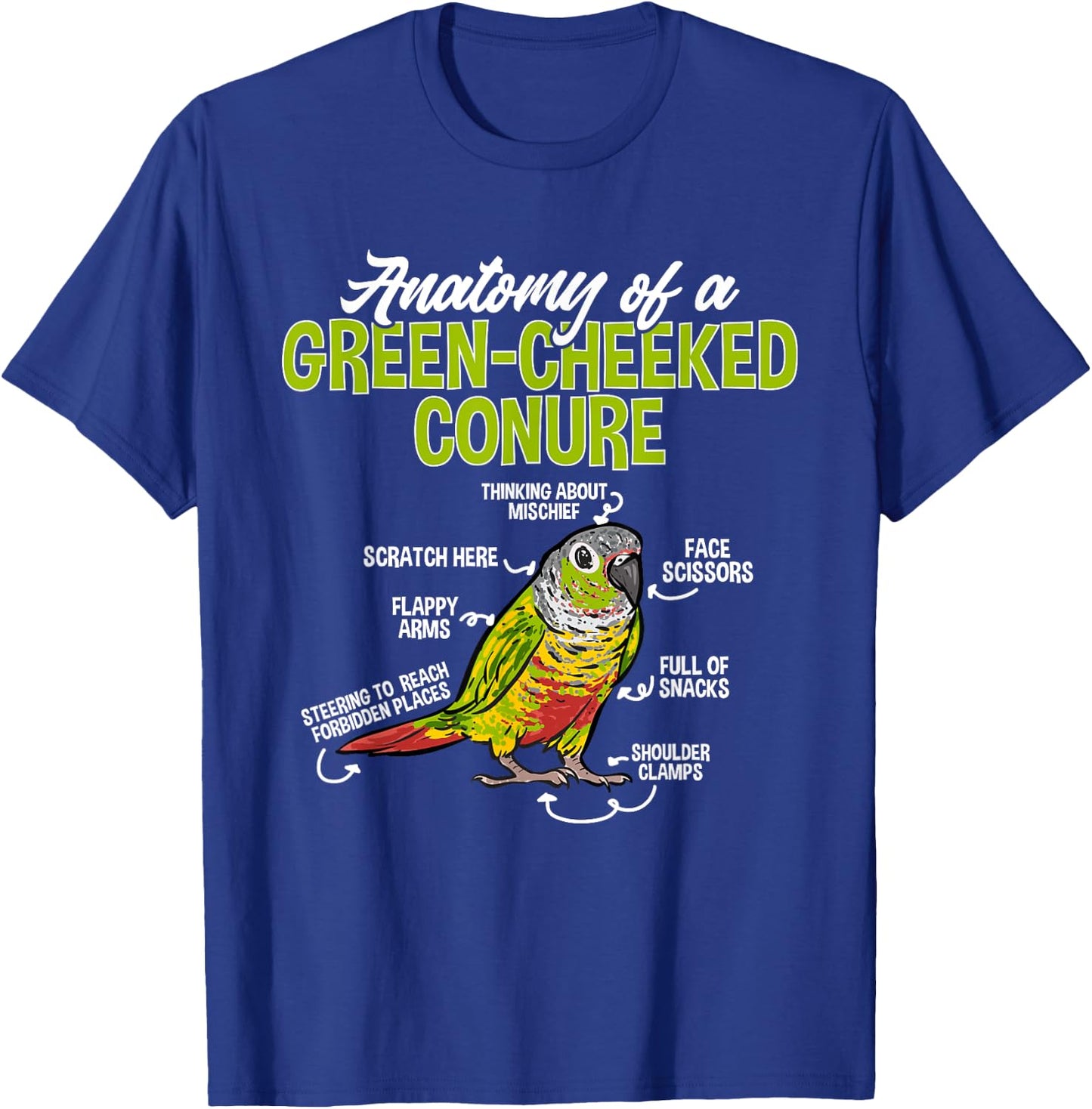 Green Cheek Conure Parrot Anatomy Of A Green-Cheeked Conure T-Shirt - T-Shirt | Royal