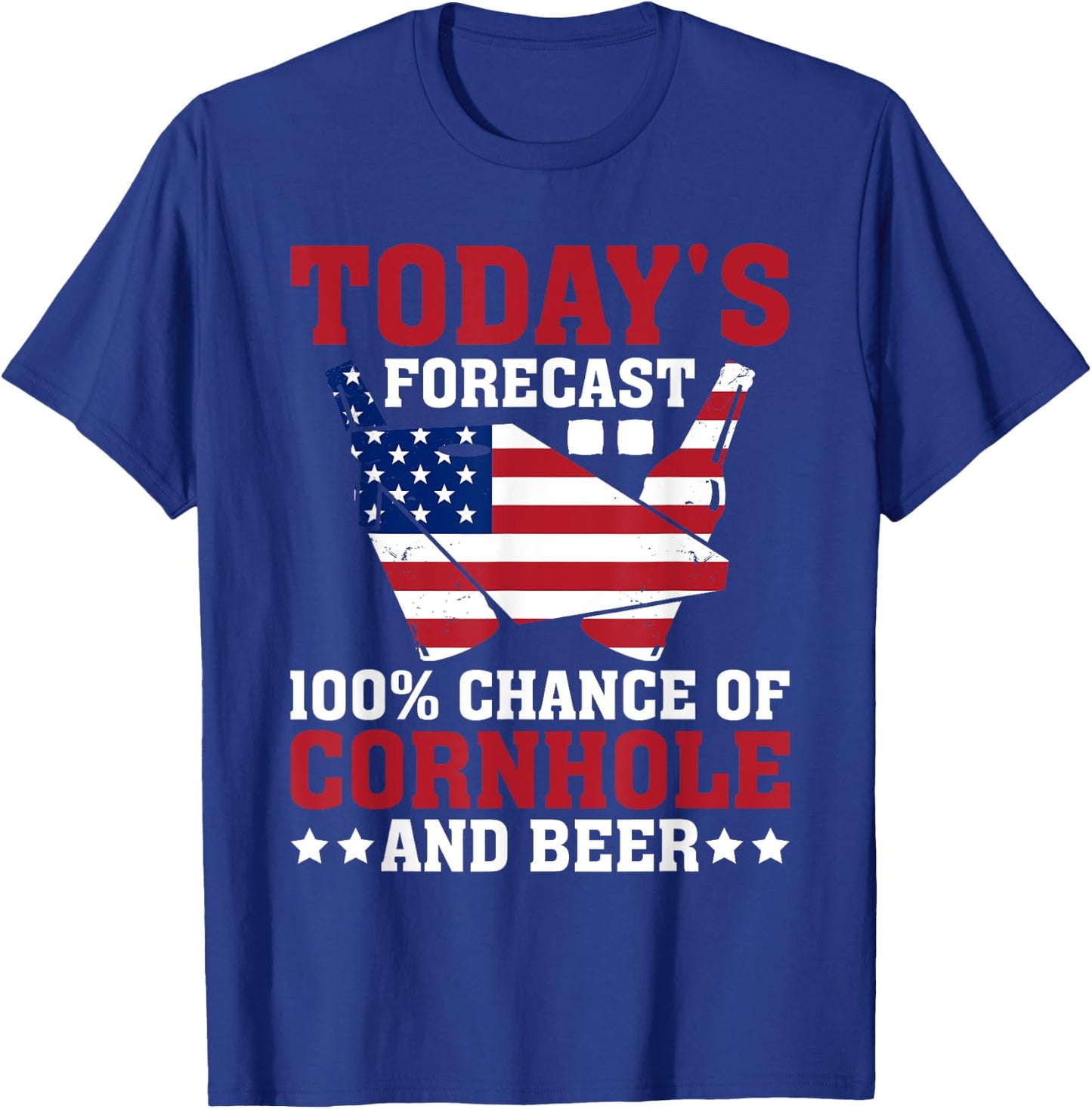 Cornhole and Beer Funny Todays Forecast 100% Chance Cornhole T-Shirt - T-Shirt | Royal