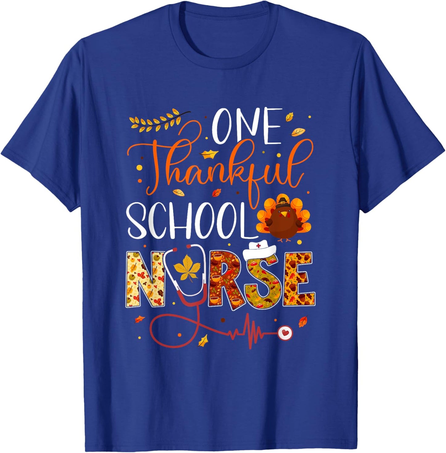 One Thankful School Nurse Thanksgiving Day Nurse Turkey T-Shirt - T-Shirt | Royal