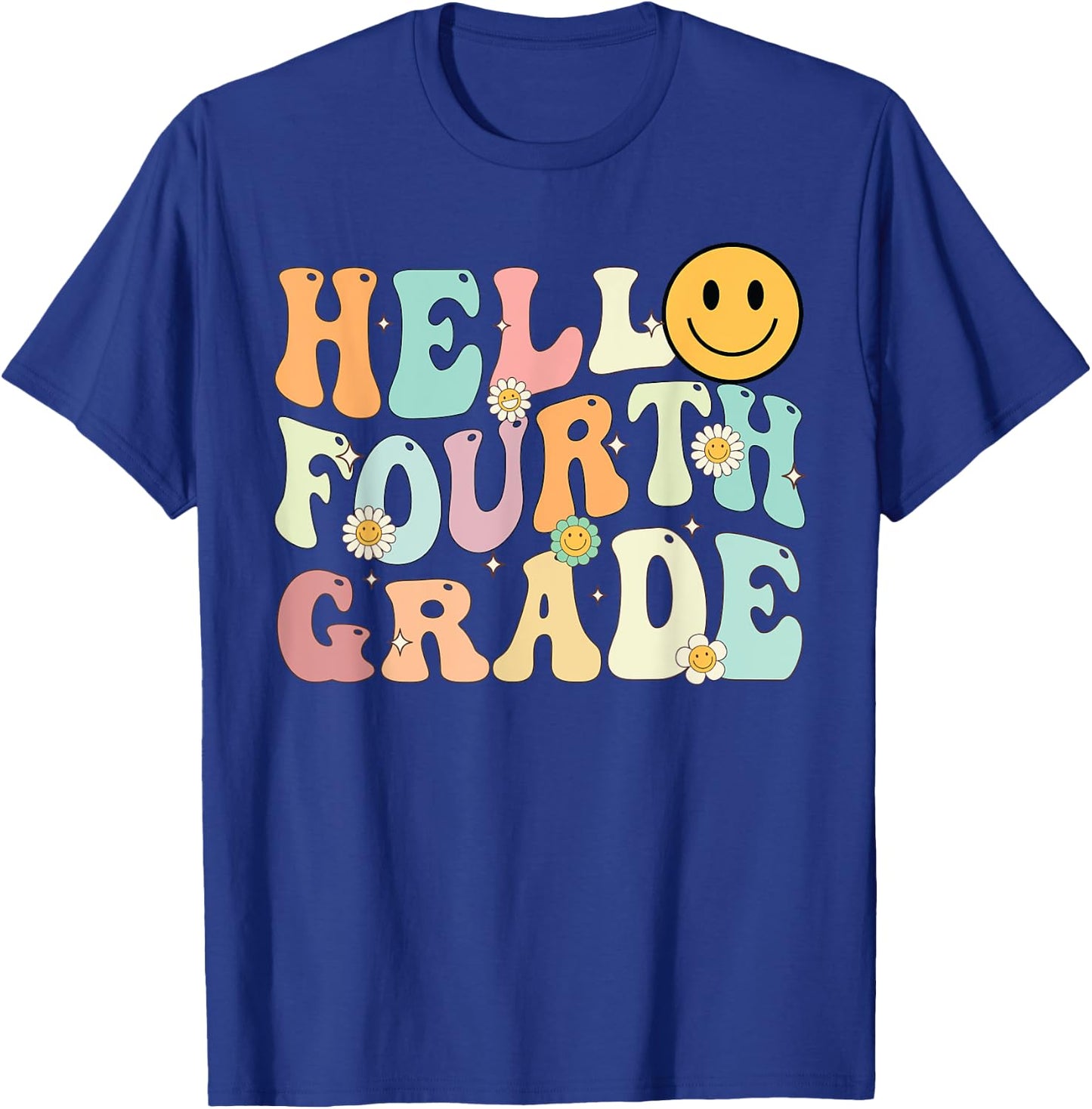 Groovy Hello 4th Fourth Grade Back To School Teacher Student T-Shirt - T-Shirt | Royal