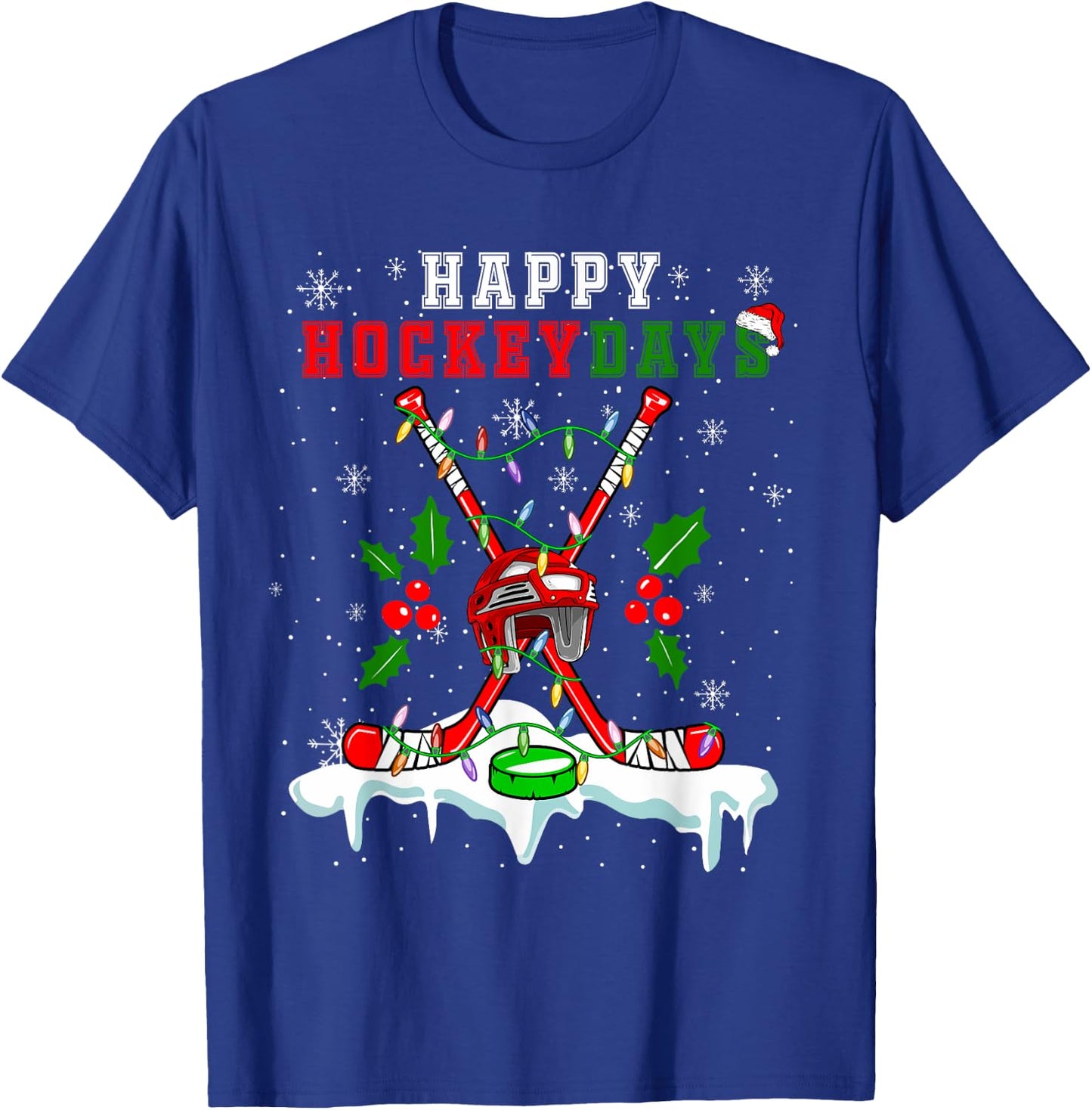 Happy Hockey Xmas Days Ice Hockey Equipment Player Family T-Shirt - T-Shirt | Royal