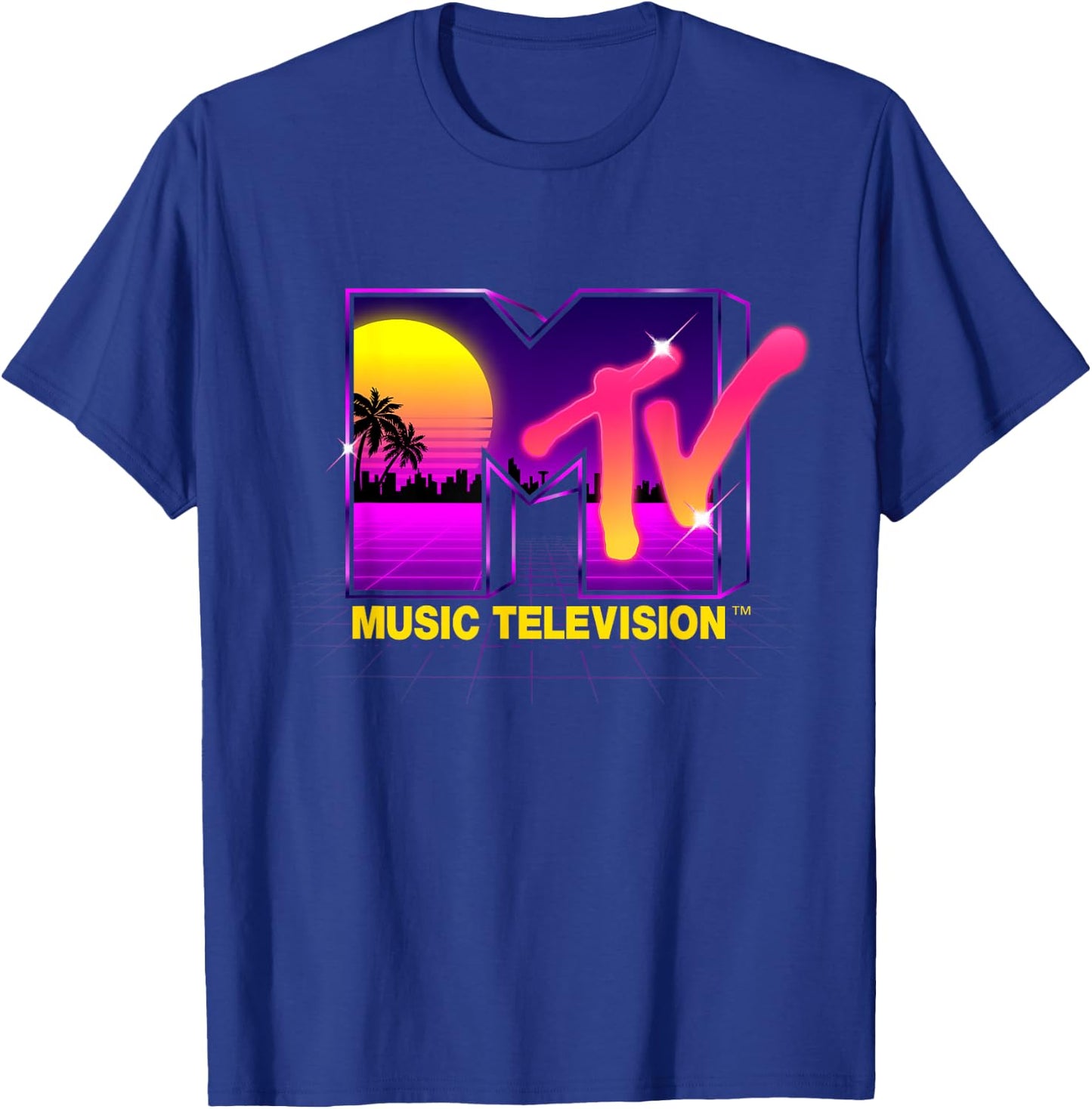 Mademark x MTV - MTV Retrowave Sunset Synthwave Cyberpunk Vaporwave 80s MTV T-Shirt - T-Shirt | Royal