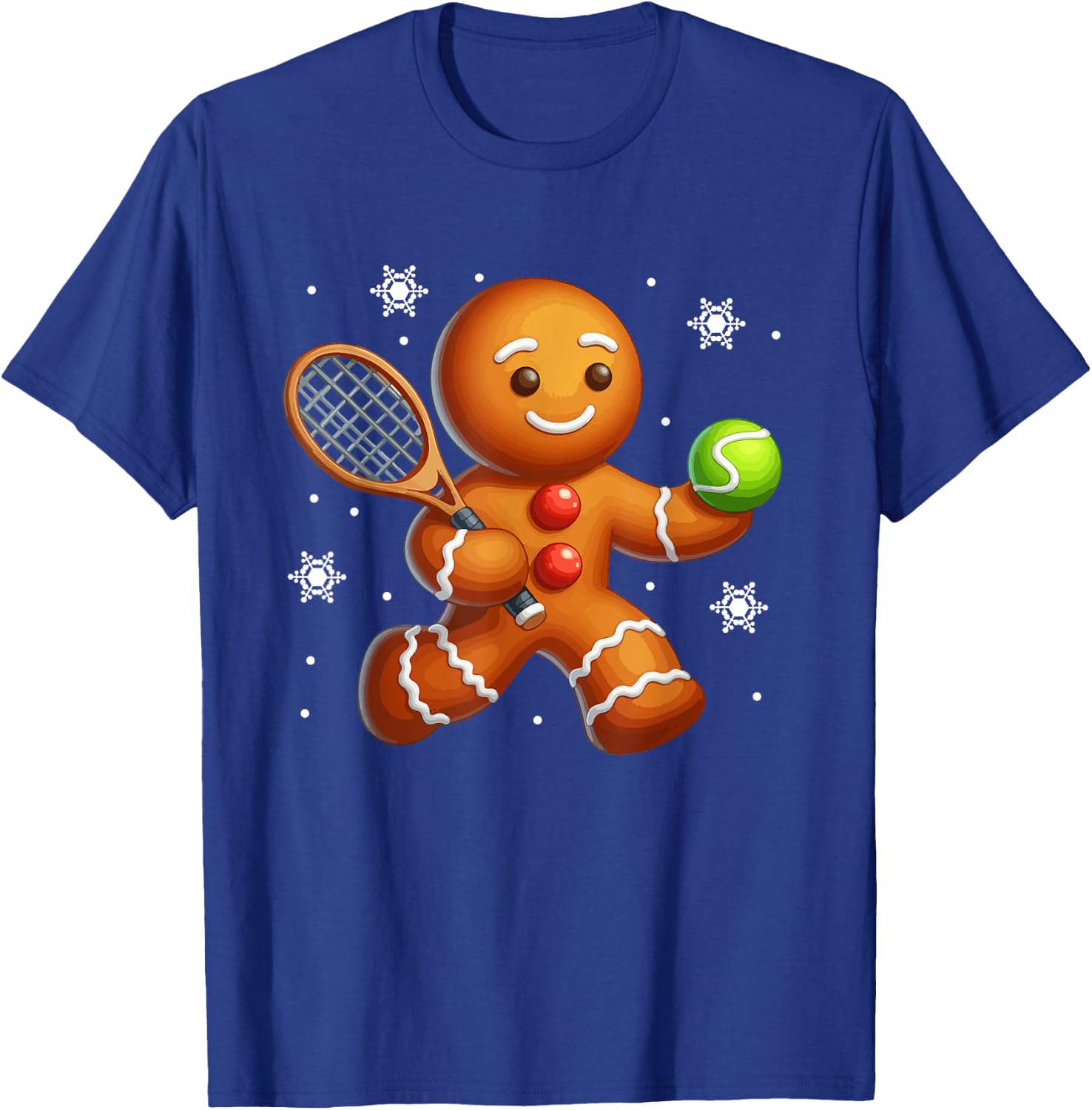 Gingerbread Playing Tennis Christmas Cookie Player Team T-Shirt - T-Shirt | Royal