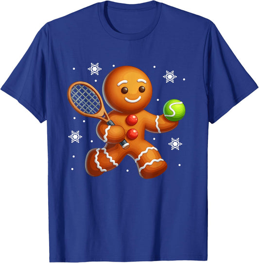 Gingerbread Playing Tennis Christmas Cookie Player Team T-Shirt - T-Shirt | Royal
