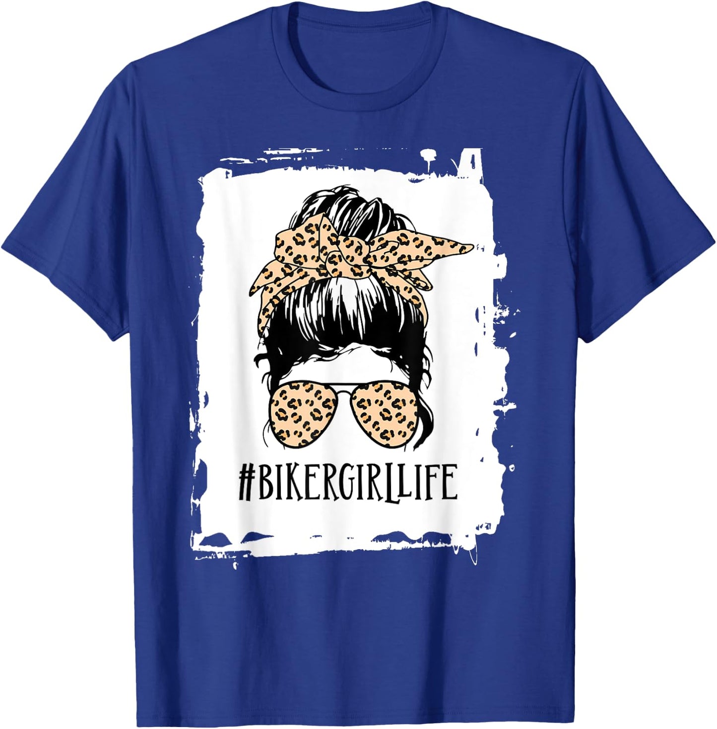 biker girl Life Messy Bun Leopard T-Shirt - T-Shirt | Royal