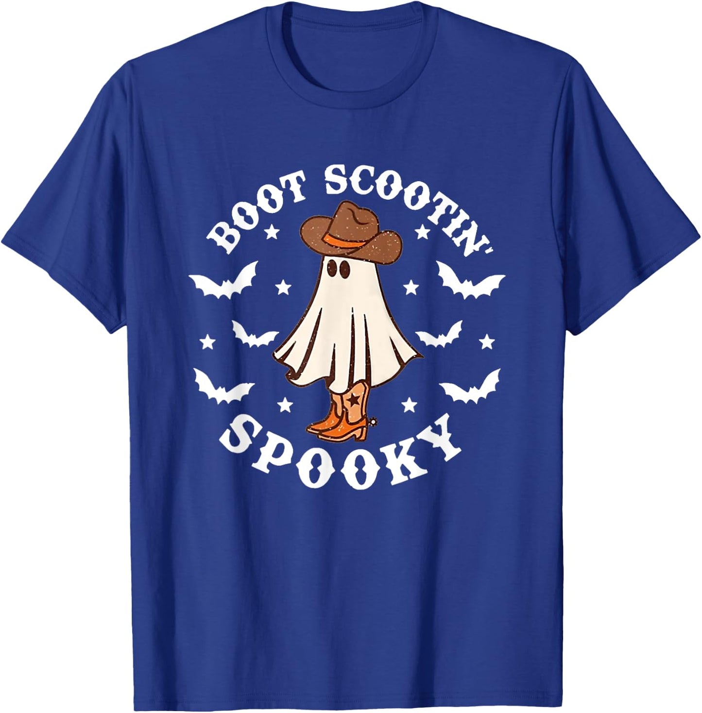 Retro Western Halloween Cute Ghost Funny Boot Scootin Spooky T-Shirt - T-Shirt | Royal