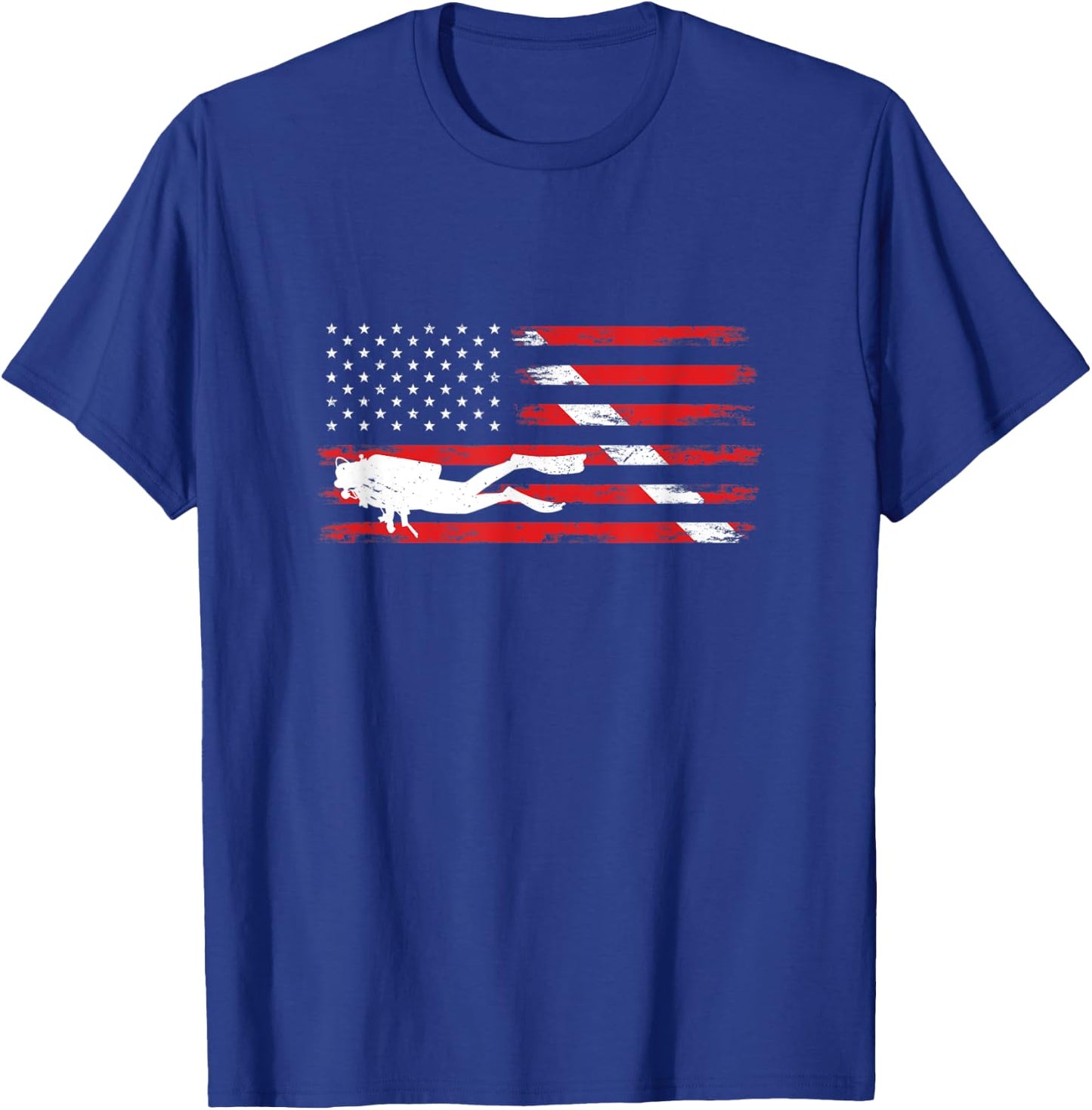 Diving Down Dive Flag Scuba Diving American Flag Diver T-Shirt - T-Shirt | Royal