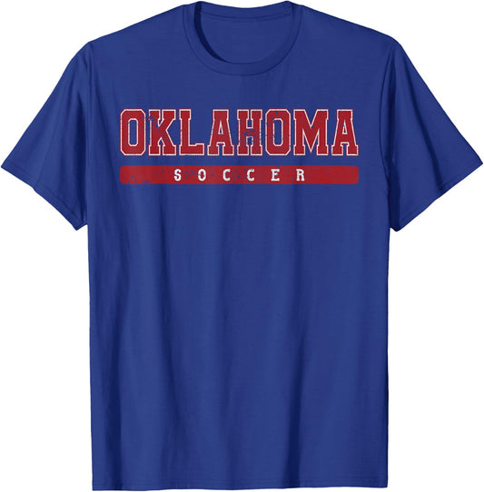Oklahoma Soccer Red Vintage Text T-Shirt - T-Shirt | Royal