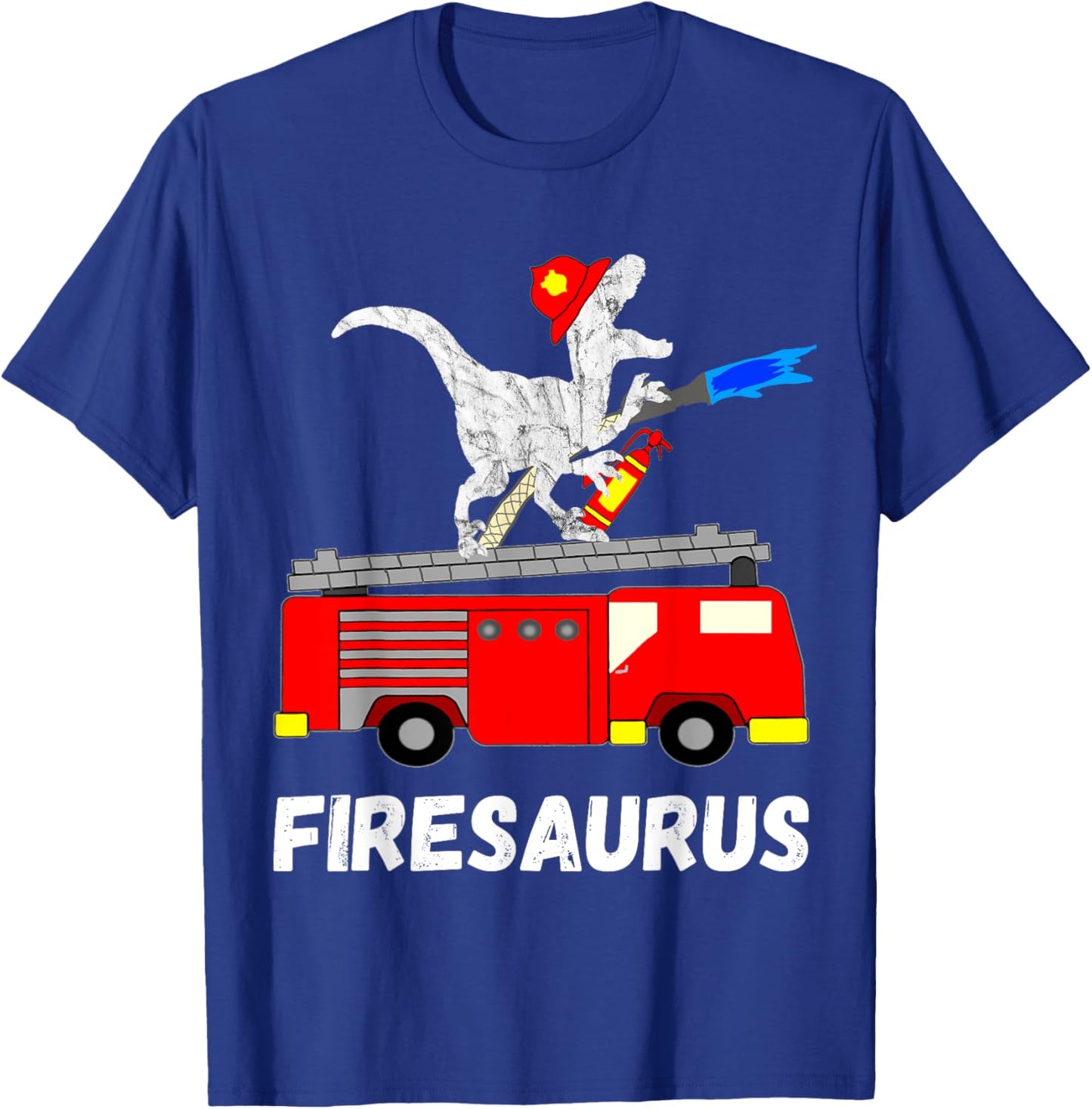 Fire Department Dinosaur Funny Fire Truck T-Shirt - T-Shirt | Royal