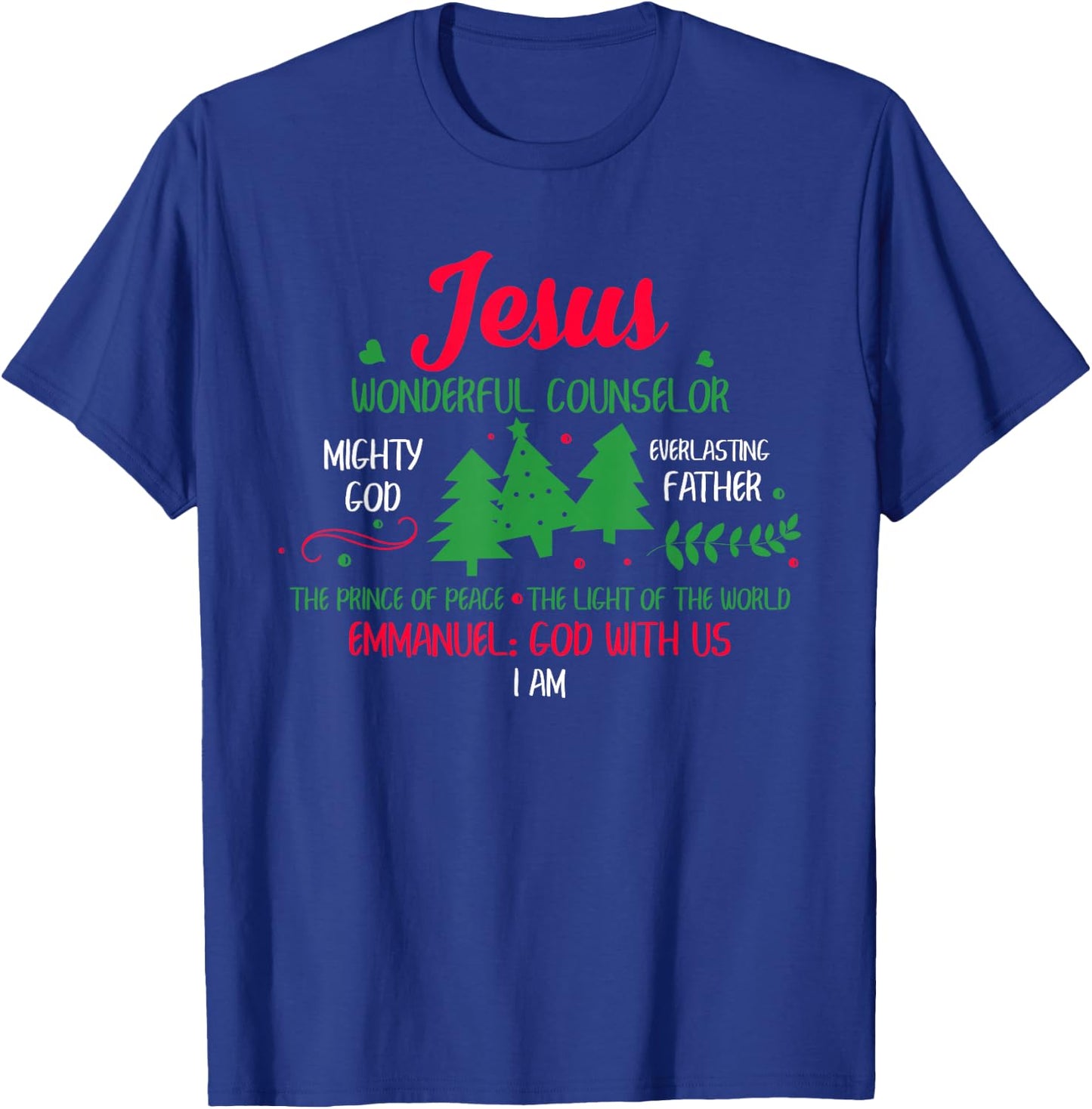 Christian Christmas Bible God With Us Jesus Tree T-Shirt - T-Shirt | Royal