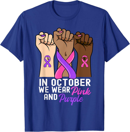 Breast Cancer Domestic Violence Awareness Pink Purple Ribbon T-Shirt - T-Shirt | Royal
