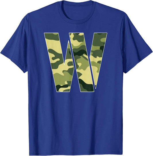 Personalized Camoflauge Letter W Initial | Camo Letter W T-Shirt - T-Shirt | Royal