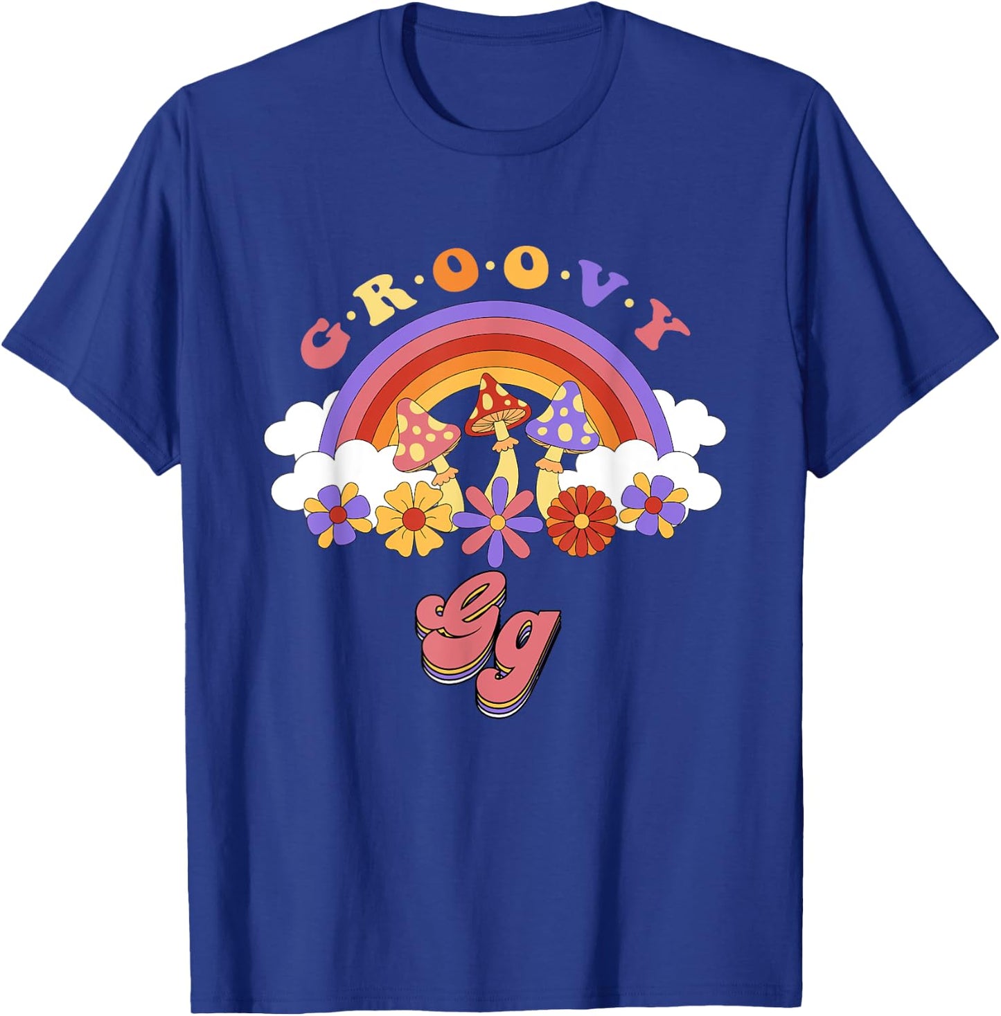 Groovy Gg Retro Rainbow Colorful Flowers Mothers Day T-Shirt - T-Shirt | Royal