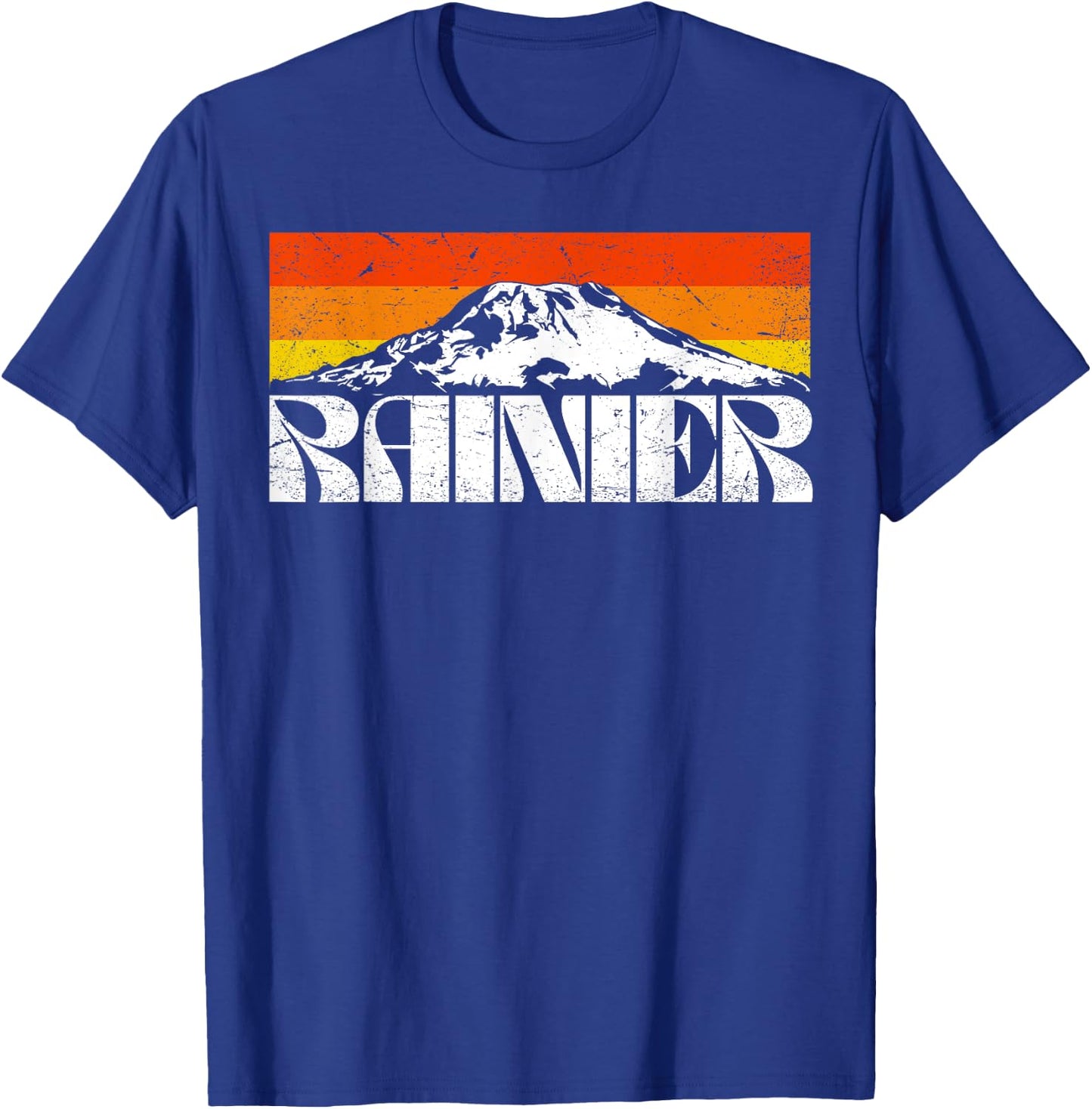 Mount Rainier Vintage Mountains & Sun Retro 80's T-Shirt - T-Shirt | Royal