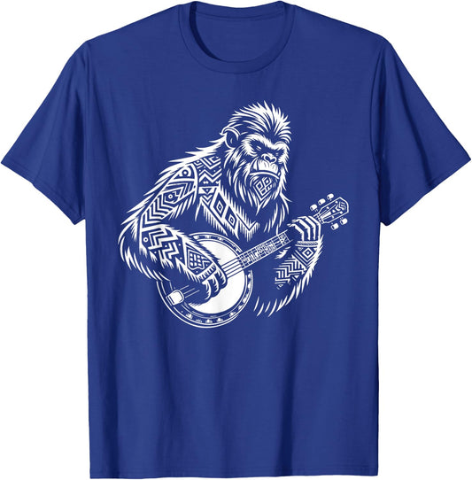 Zen Bigfoot Playing Banjo Tribal Art Music Fest Sasquatch T-Shirt - T-Shirt | Royal
