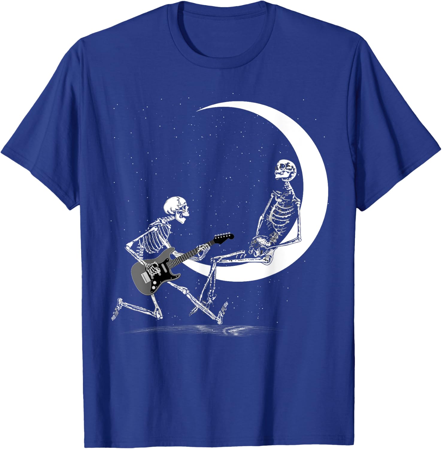 Funny Skeleton Band With Playing Guitar Moon T-Shirt - T-Shirt | Royal