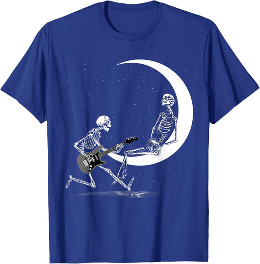 Funny Skeleton Band With Playing Guitar Moon T-Shirt - T-Shirt | Royal