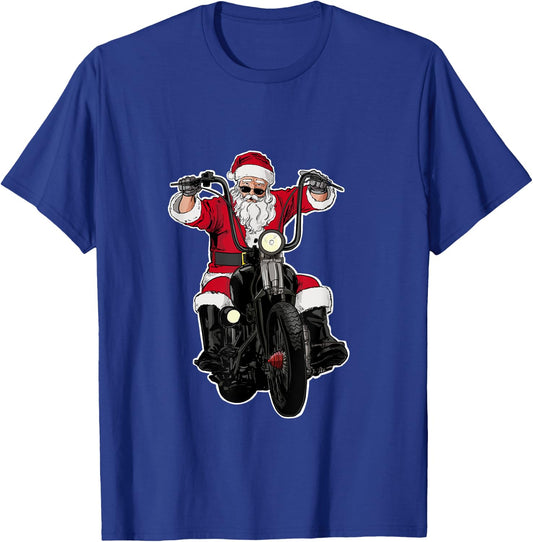 Biker Santa funny Santa on Motorcycle T-Shirt - T-Shirt | Royal
