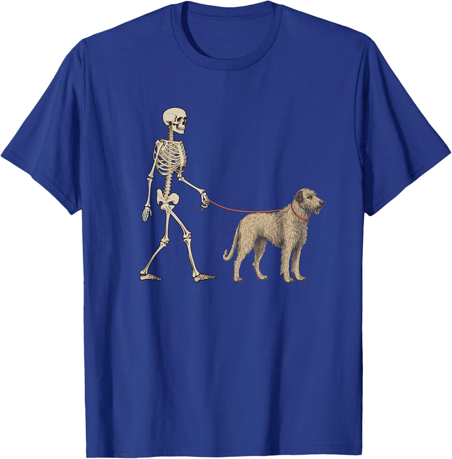 Funny Irish Wolfhound Skeleton Dog Walking Halloween Dog T-Shirt - T-Shirt | Royal
