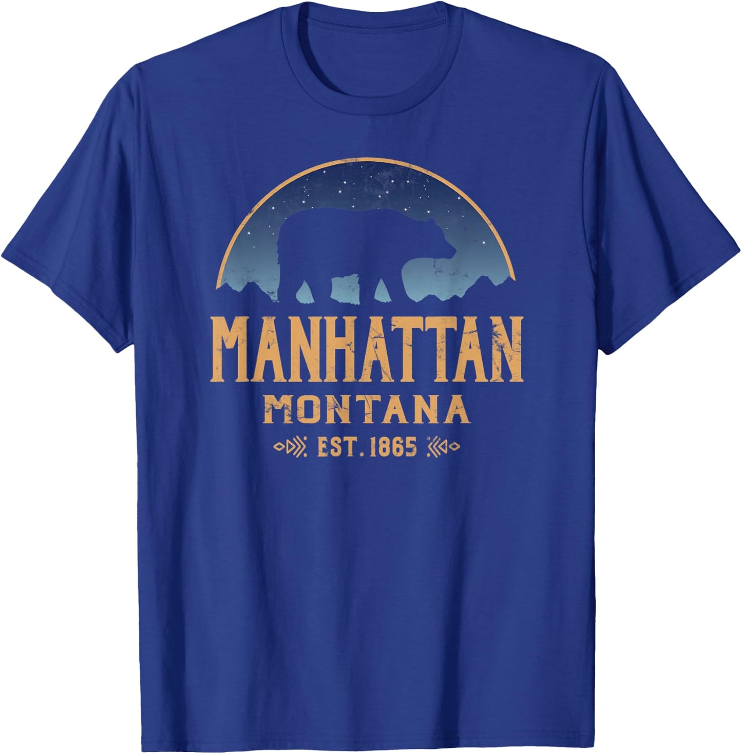 Manhattan Montana MT Big Sky Country Bear & Mountains T-Shirt - T-Shirt | Royal