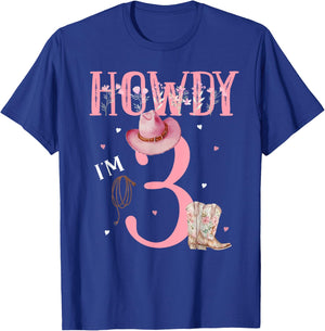 Howdy I'm 3 Cute Little Cowgirl Western Rodeo 3rd Birthday T-Shirt - T-Shirt | Royal