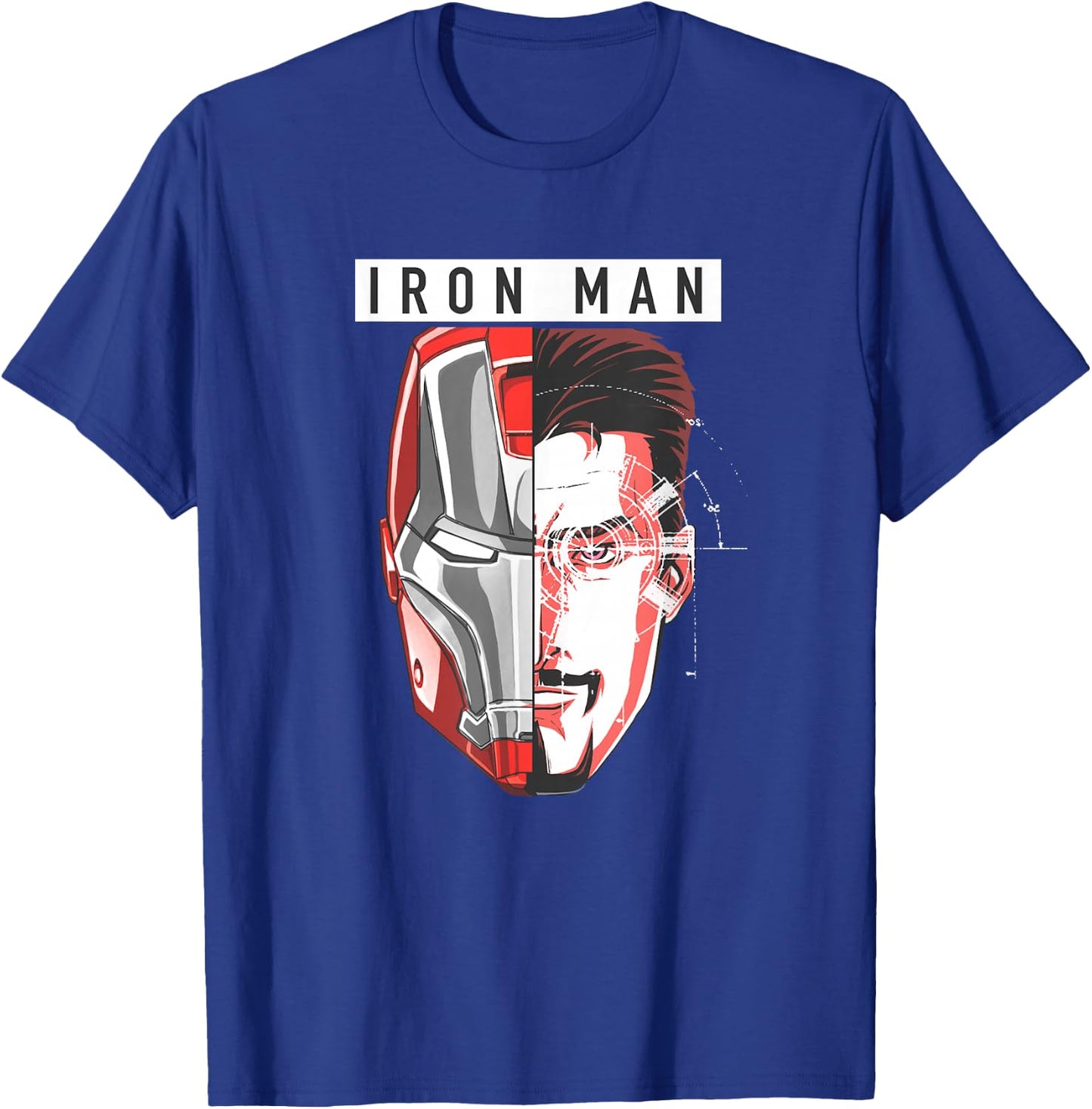 Marvel Comics Retro Classic Iron Man Tony Stark Split Face T-Shirt - T-Shirt | Royal
