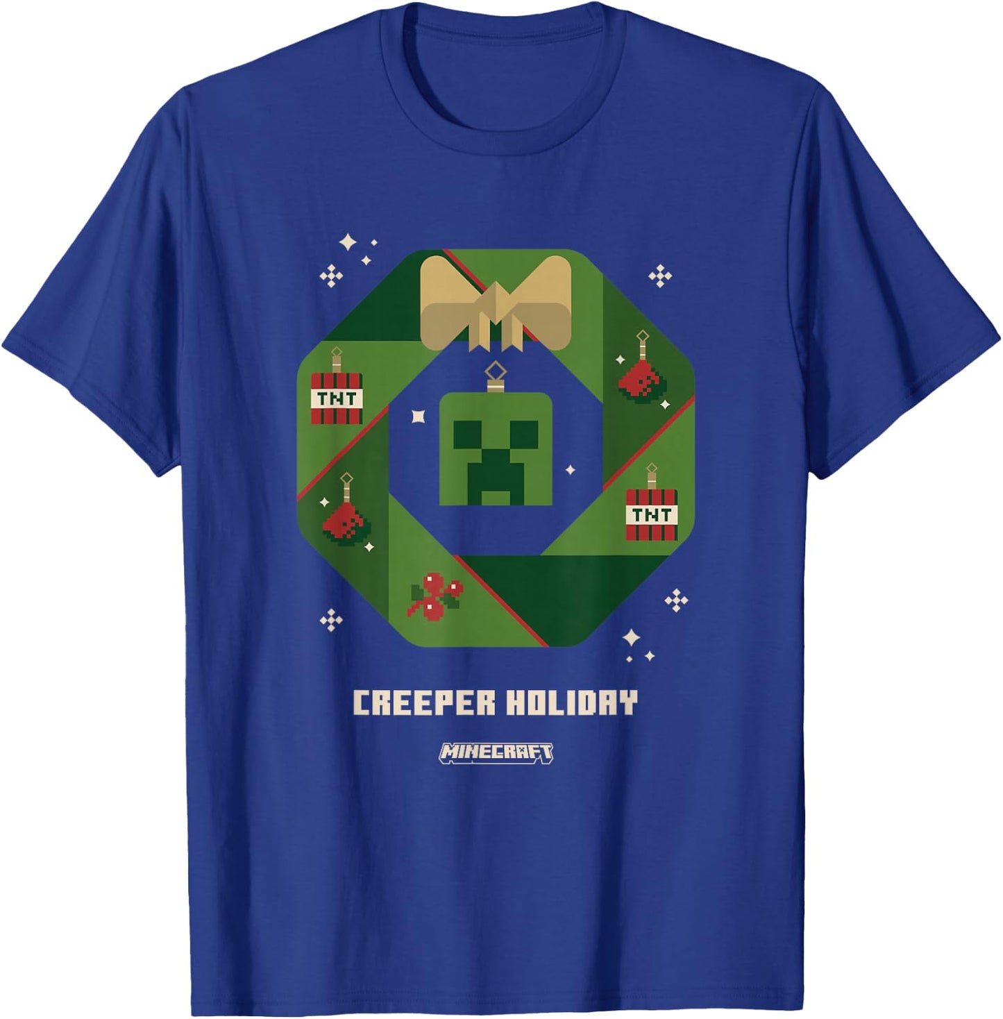Minecraft Christmas Creeper Holiday Xmas Crown Portrait T-Shirt - T-Shirt | Royal