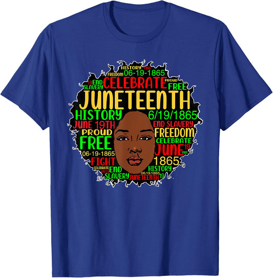 Juneteenth Black History Natural Hair Afro Word Art 1865 T-Shirt - T-Shirt | Royal