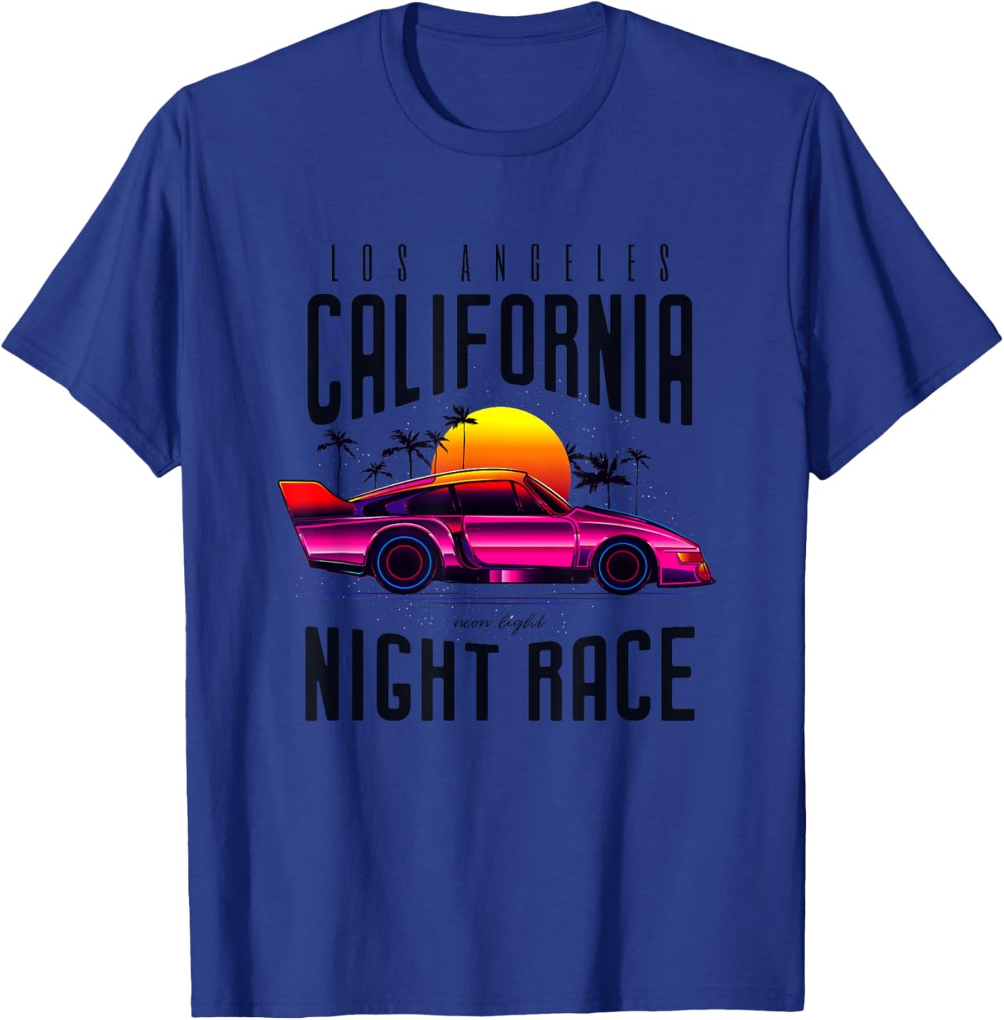 Vintage American California Night Race with Cars Graphic T-Shirt - T-Shirt | Royal