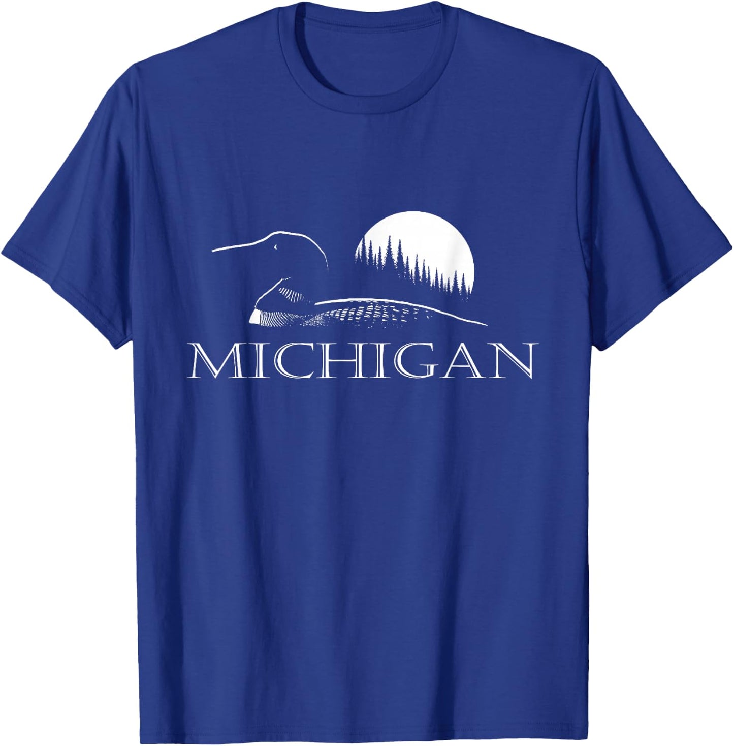 Michigan - Loon and Trees in Moonlight T-Shirt - T-Shirt | Royal