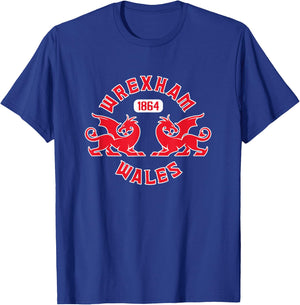 Wrexham Wales 1864 Twin Dragons T-Shirt - T-Shirt | Royal
