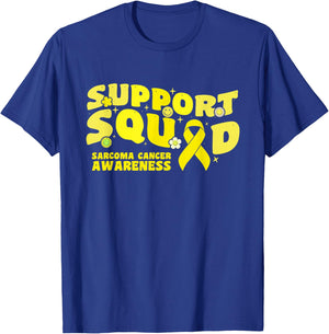 Support Squad Sarcoma Cancer Awareness Yellow Ribbon Fighter T-Shirt - T-Shirt | Royal