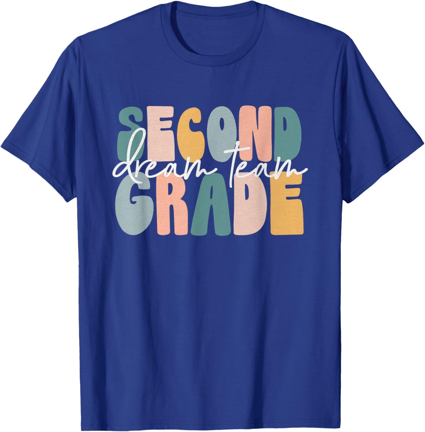 Second Grade Dream Team Retro Groovy Teacher Boys Girls T-Shirt - T-Shirt | Royal