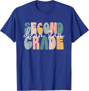 Second Grade Dream Team Retro Groovy Teacher Boys Girls T-Shirt - T-Shirt | Royal