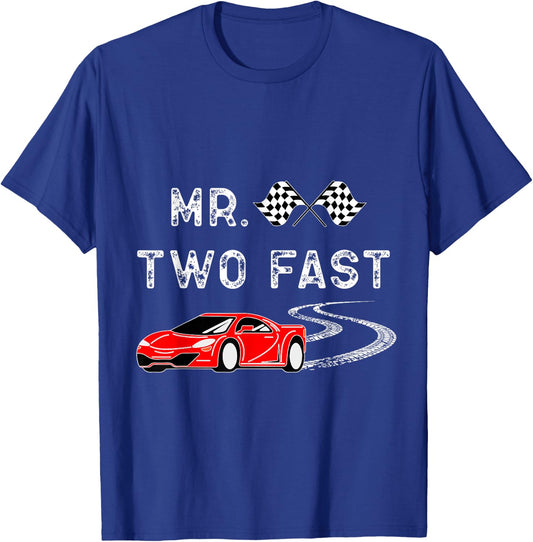 Boy Second Birthday Racer Mr. Two Fast 2nd Race Car Bday T-Shirt - T-Shirt | Royal