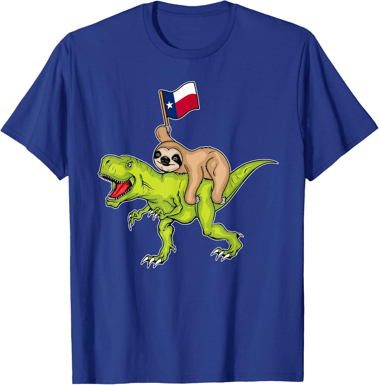 Texas Flag Dinosaur Sloth Lover Kids USA Texas T-Shirt - T-Shirt | Royal