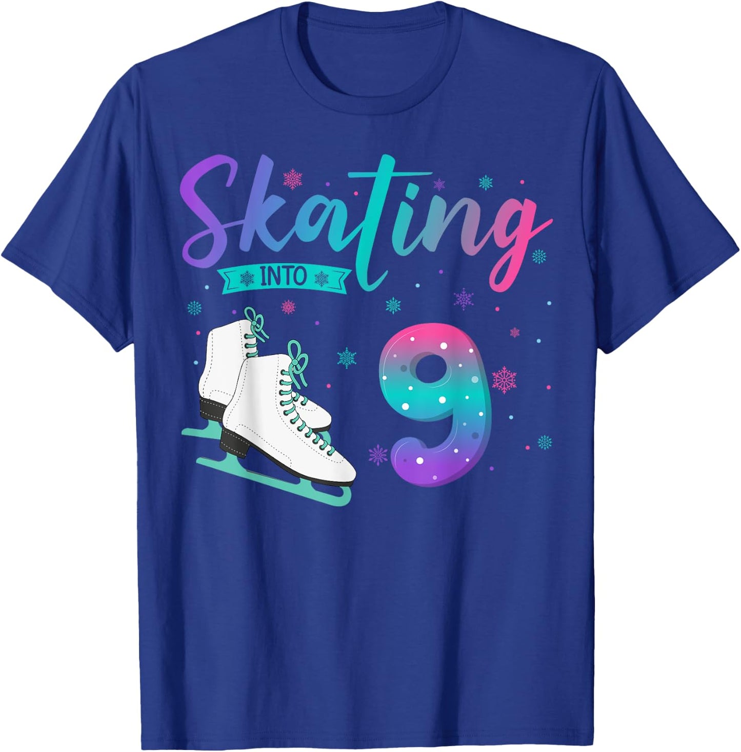 9 Year Old Girl Ice Skating Into 9th Birthday Kids T-Shirt - T-Shirt | Royal