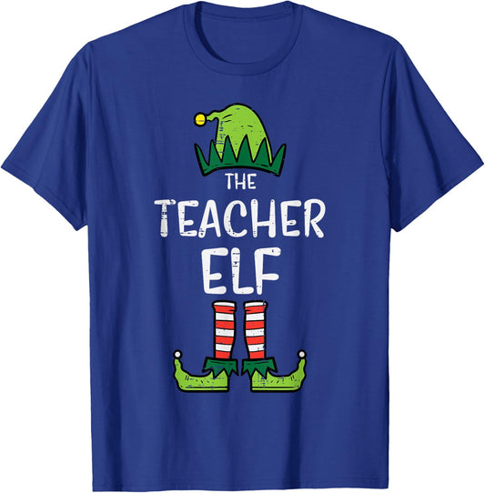 Teacher Elf Xmas Matching Christmas For Family Men Women T-Shirt - T-Shirt | Royal