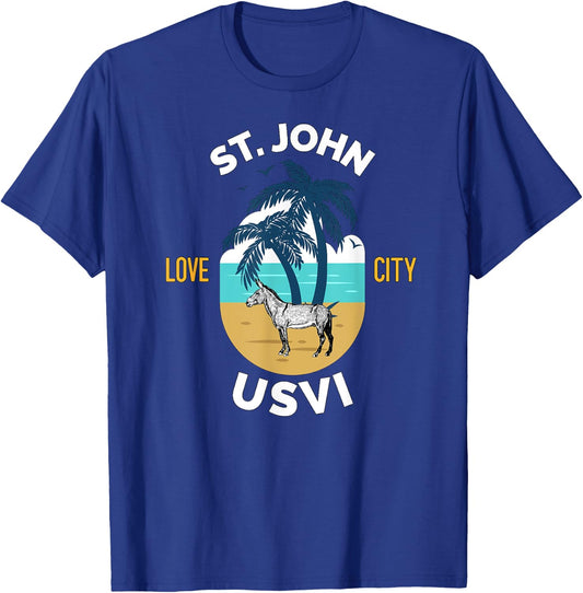 St. John US Virgin Islands Wild Donkey on the Beach Men Women T-Shirt - T-Shirt | Royal