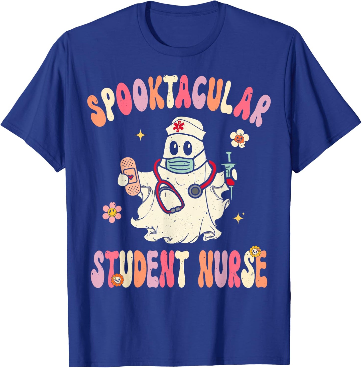 Spooktacular Student Nurse Retro Halloween Ghost Nursing T-Shirt - T-Shirt | Royal