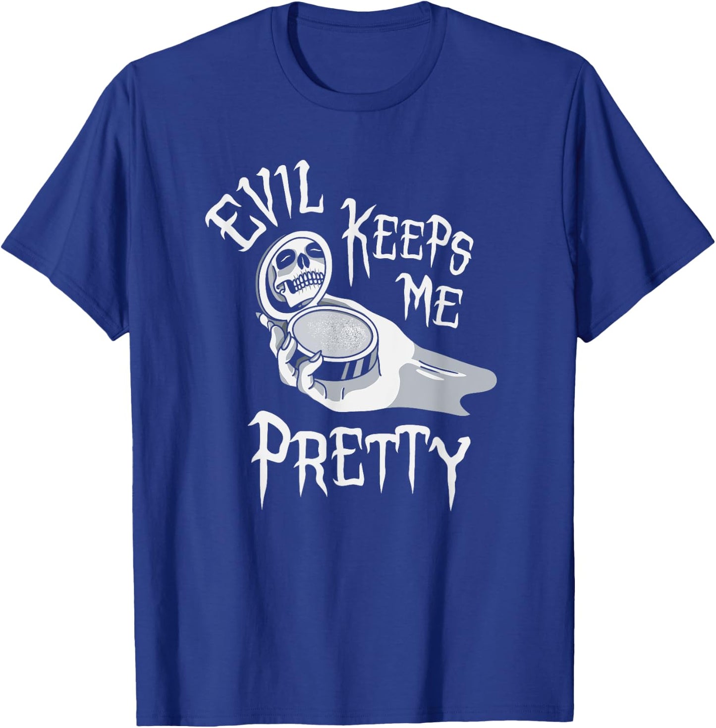 Evil Keeps Me Pretty Cosmetic Makeup Compact Skeleton Skull T-Shirt - T-Shirt | Royal