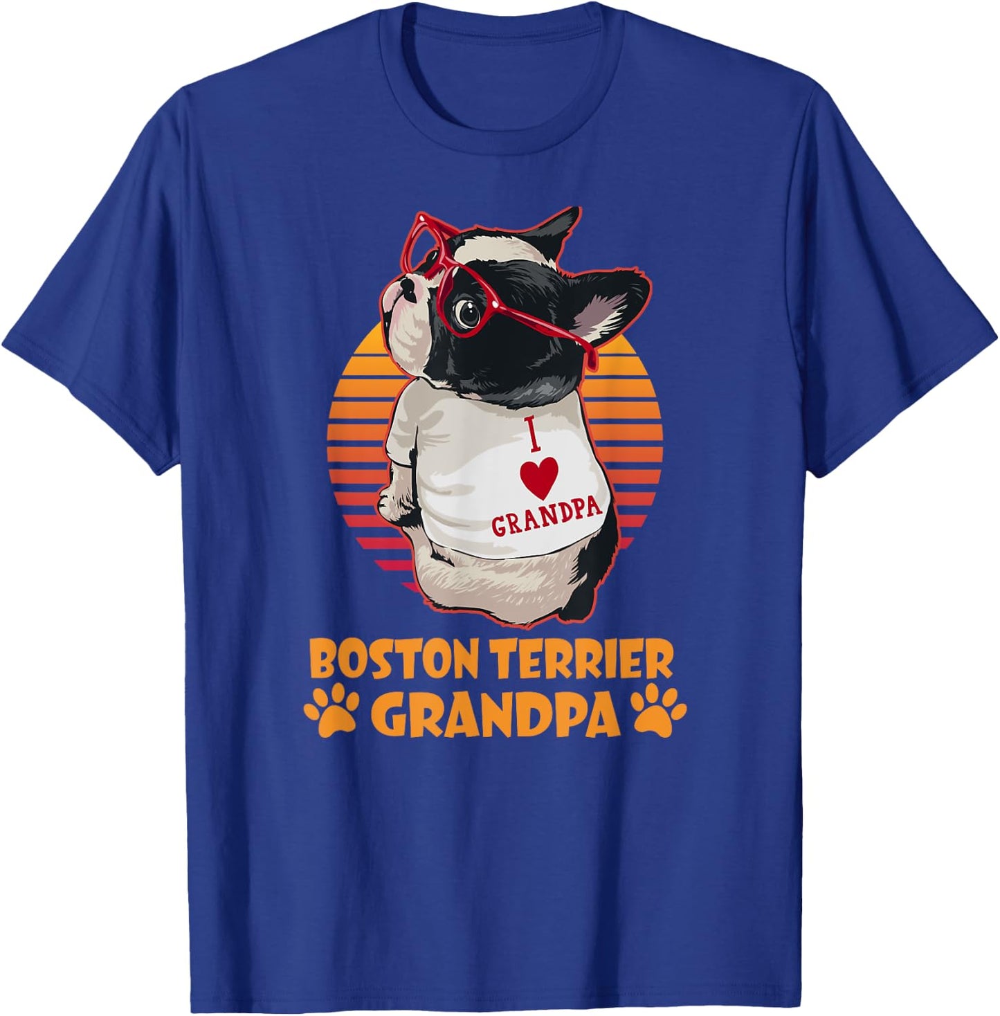 Vintage Boston Terrier Grandpa Wear Glasses Dog Lover T-Shirt - T-Shirt | Royal
