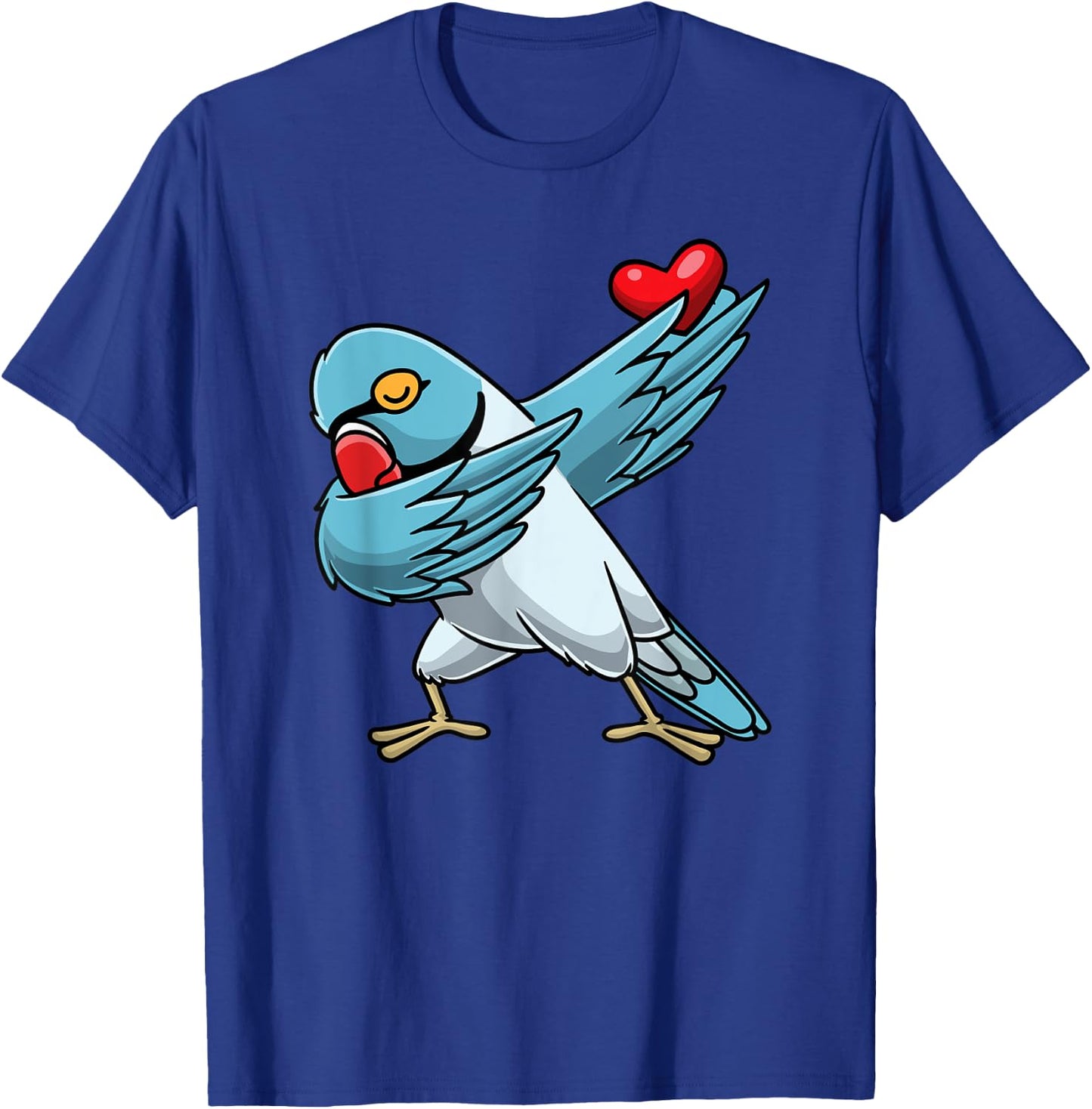 Blue Indian Ringneck Dabbing Parrot Bird With Heart T-Shirt - T-Shirt | Royal