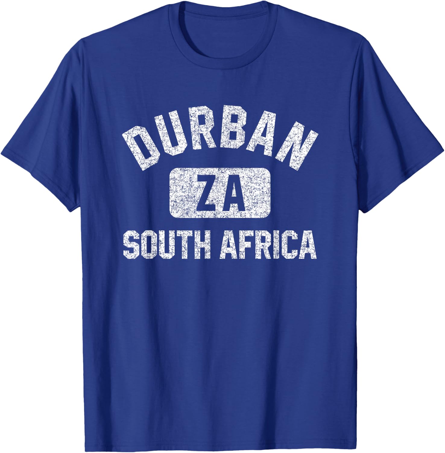 Durban South Africa Gym Style Distressed White Print T-Shirt - T-Shirt | Royal