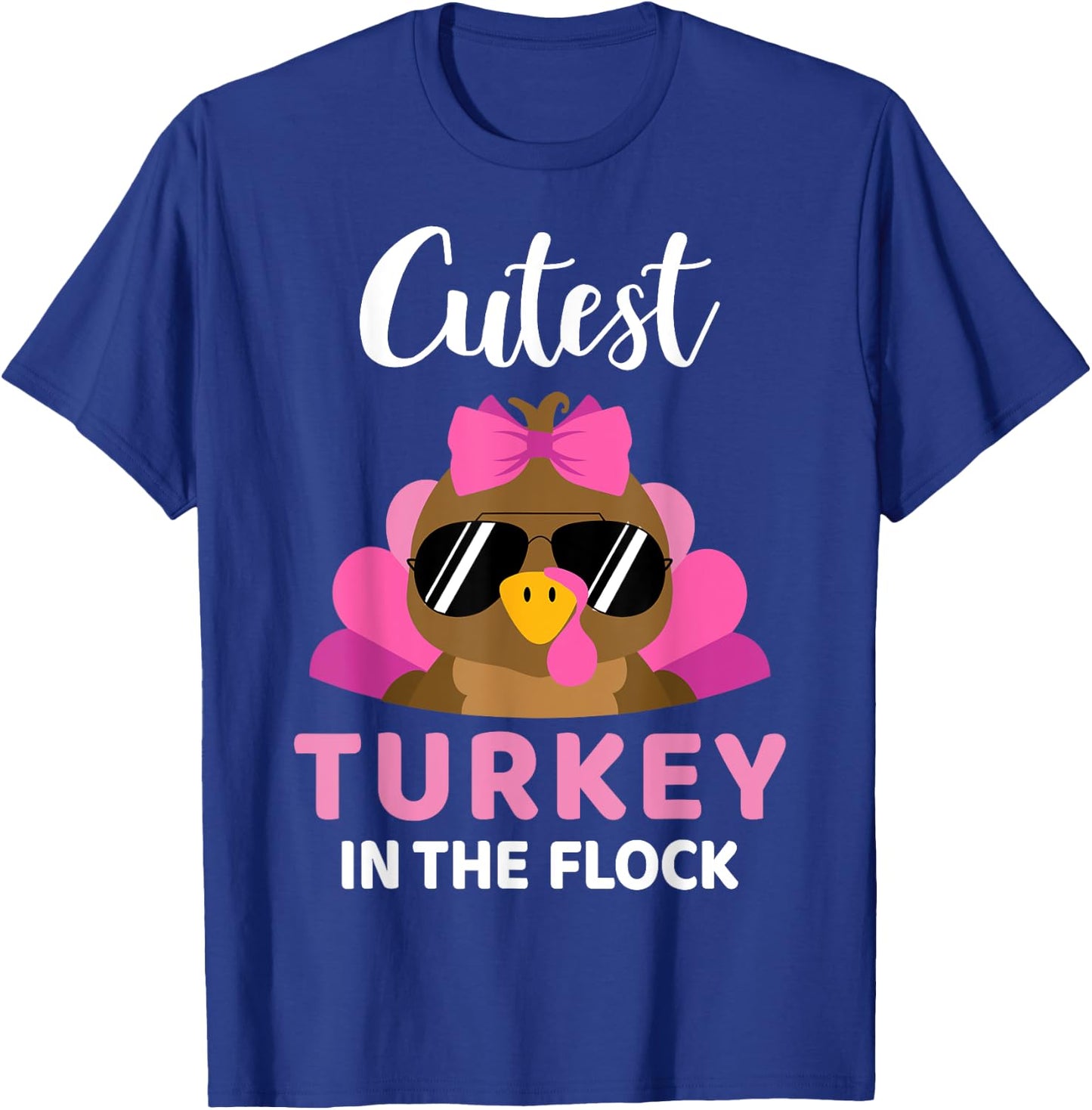 Cutest turkey in the flock girls kids toddler thanksgiving T-Shirt - T-Shirt | Royal